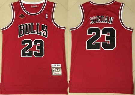 Men's Chicago Bulls #23 Michael Jordan Red 20th Anniversary Signature Swingman Jersey