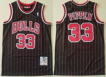 Men's Chicago Bulls #33 Scottie Pippen Black Stripes 1995 Throwback Swingman Jersey