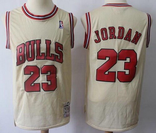 Men's Chicago Bulls #23 Michael Jordan Cream 1995 Throwback Swingman Jersey