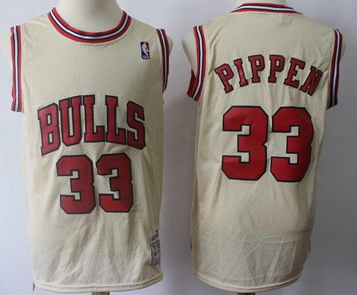 Men's Chicago Bulls #33 Scottie Pippen Cream Throwback Swingman Jersey