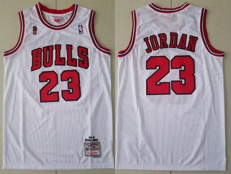 Men's Chicago Bulls #23 Michael Jordan White 1995 Champions Throwback Swingman Jersey