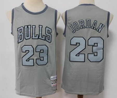 Men's Chicago Bulls #23 Michael Jordan Gray Throwback Swingman Jersey