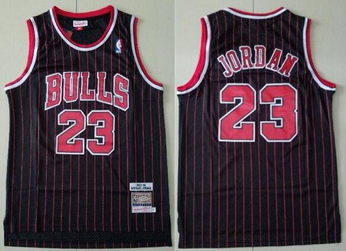 Men's Chicago Bulls #23 Michael Jordan Black Stripes 1997 Throwback Swingman Jersey