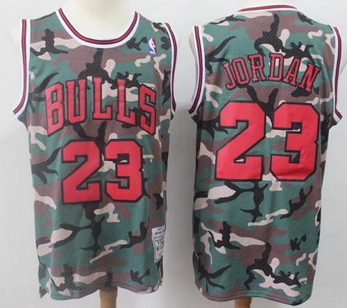 Men's Chicago Bulls #23 Michael Jordan Camo 1996 Throwback Swingman Jersey