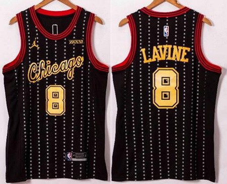 Men's Chicago Bulls #8 Zach Lavine Black Gold 2021 Icon Sponsor Swingman Jersey