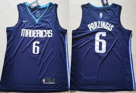 Men's Dallas Mavericks #6 Kristaps Porzingis Navy Icon Swingman Jersey
