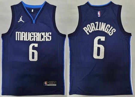 Men's Dallas Mavericks #6 Kristaps Porzingis Navy Statement Icon Swingman Jersey
