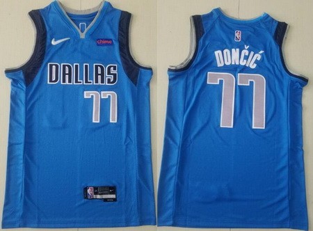 Men's Dallas Mavericks #77 Luka Doncic Blue Diamond 75th Icon Sponsor Swingman Jersey