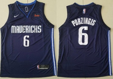 Men's Dallas Mavericks #6 Kristaps Porzingis Navy Icon Sponsor Swingman Jersey