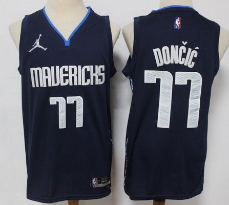 Men's Dallas Mavericks #77 Luka Doncic Navy Statement Diamond 75th Icon Swingman Jersey