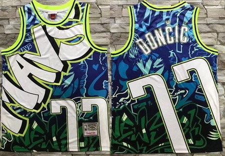Men's Dallas Mavericks #77 Luka Doncic Blue Green Laser Printing Shorts