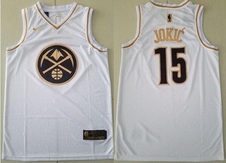 Men's Denver Nuggets #15 Nikola Jokic White Gold Icon Swingman Jersey