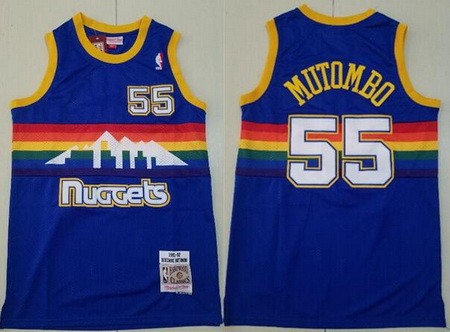 Men's Denver Nuggets #55 Dikembe Mutombo Blue 1991 Throwback Swingman Jersey