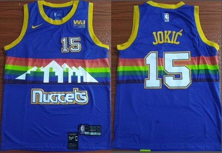 Men's Denver Nuggets #15 Nikola Jokic Blue Throwback Icon Sponsor Swingman Jersey