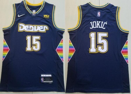 Men's Denver Nuggets #15 Nikola Jokic Navy City Diamond 75th Icon Sponsor Swingman Jersey
