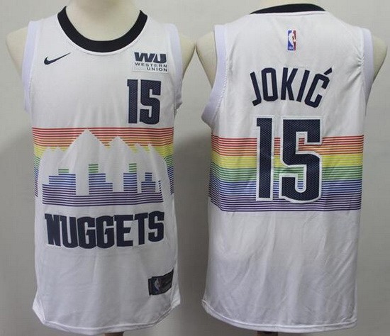Men's Denver Nuggets #15 Nikola Jokic Whit 2018 City Icon Sponsor Swingman Jersey