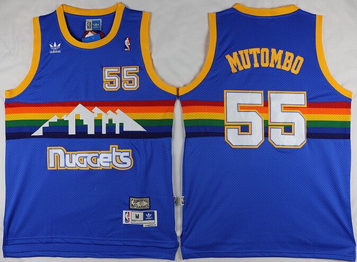 Men's Denver Nuggets #55 Dikembe Mutombo Blue Throwback Swingman Jersey