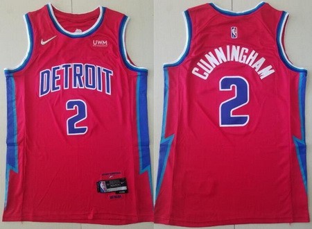 Men's Detroit Pistons #2 Cade Cunningham Red City Diamond 75th Icon Sponsor Swingman Jersey