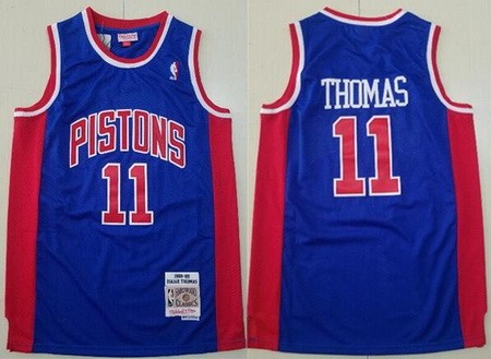 Men's Detroit Pistons #11 Isiah Thomas Blue 1988 Throwback Swingman Jersey
