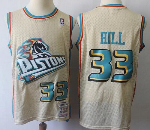 Men's Detroit Pistons #33 Grant Hill Gray Throwback Swingman Jersey