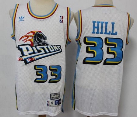 Men's Detroit Pistons #33 Grant Hill White Hollywood Classic Swingman Jersey