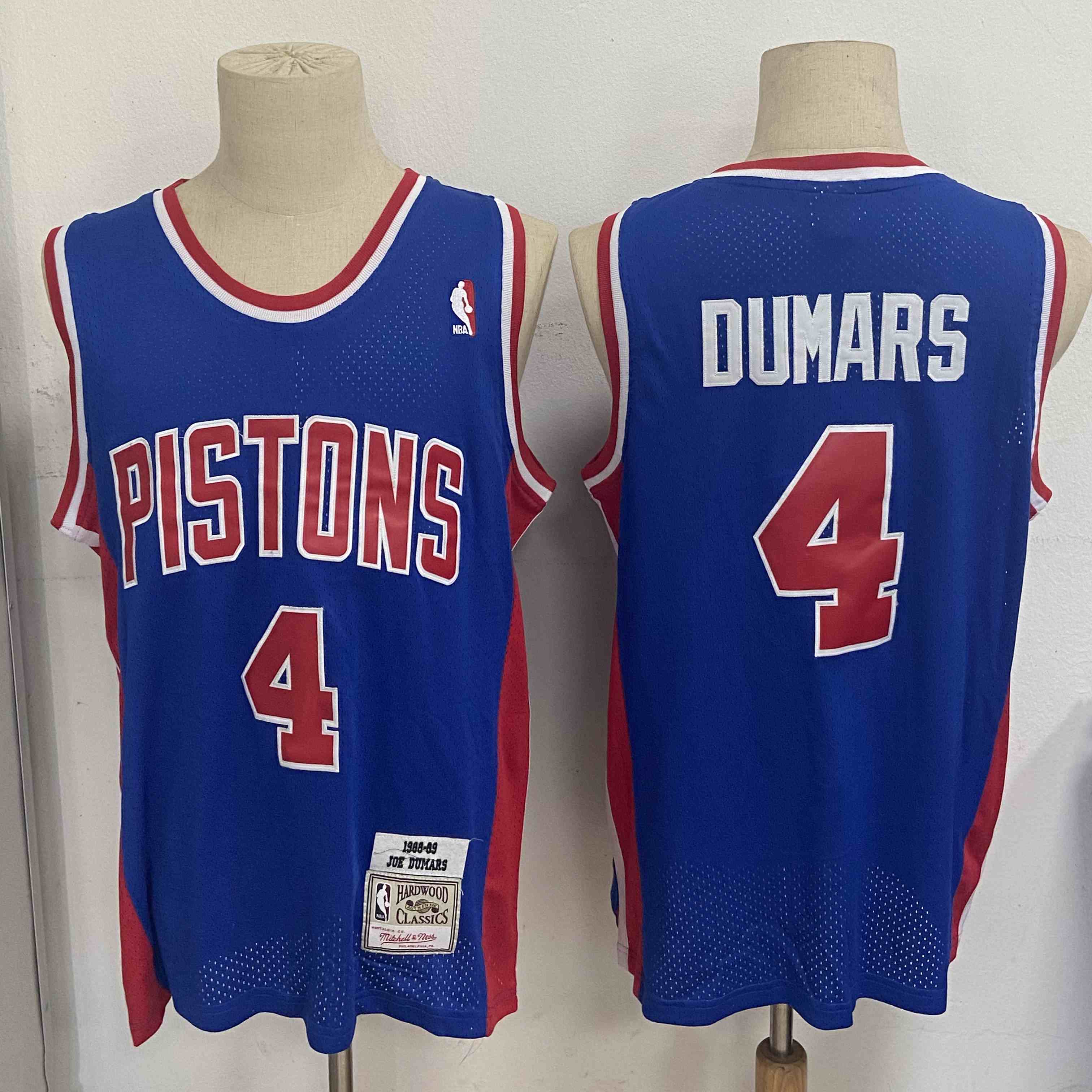 Men's Detroit Pistons #4 Joe Dumars Blue 1988-89 Hardwood Classics Mesh Jersey