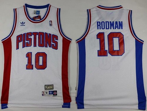 Men's Detroit Pistons #10 Dennis Rodman White Hollywood Classic Throwback Swingman Jersey