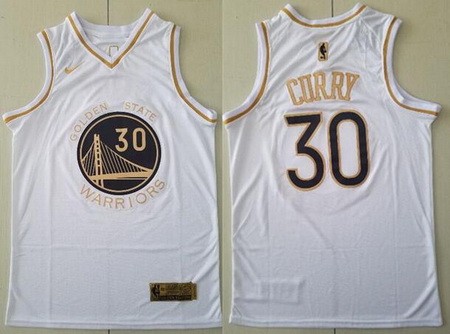 Men's Golden State Warriors #30 Stephen Curry White Gold Icon Swingman Jersey