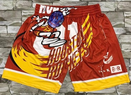 Men's Houston Rockets Red Travis Scott Bleacher Report Laser Printing Shorts