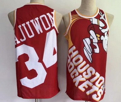 Men's Houston Rockets #34 Hakeem Olajuwon Red Laser Printing Jersey