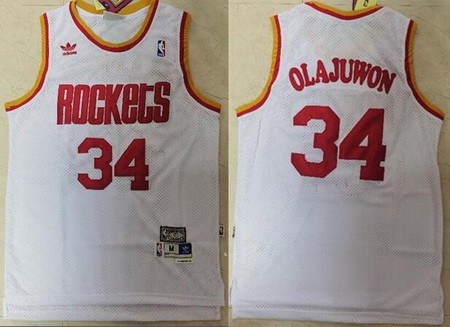 Men's Houston Rockets #34 Hakeem Olajuwon White Hollywood Classics Throwback Swingman Jersey