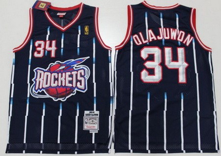 Men's Houston Rockets #34 Hakeem Olajuwon Navy 1993 Throwback Swingman Jersey
