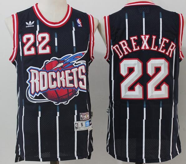 Men's Houston Rockets #22 Clyde Drexler Navy Blue Throwback Swingman Jersey