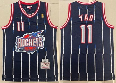 Men's Houston Rockets #11 Yao Ming Navy 2002 Throwback Swingman Jersey