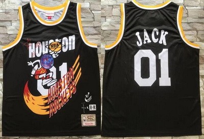 Men's Houston Rockets #01 Jack Black Travis Scott Bleacher Report Laser Printing Jersey
