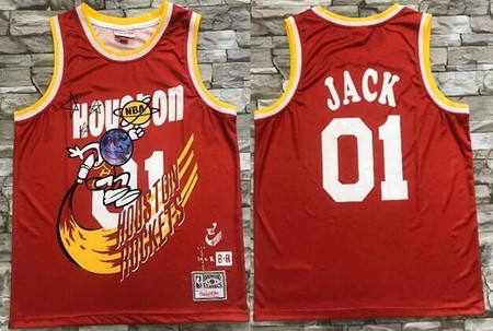 Men's Houston Rockets #01 Jack Red Travis Scott Bleacher Report Printed Jersey