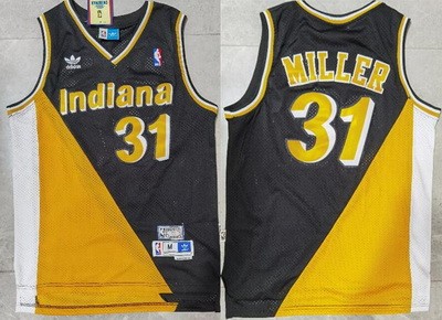 Men's Indiana Pacers #31 Reggie Miller Black Yellow Throwback Swingman Jersey
