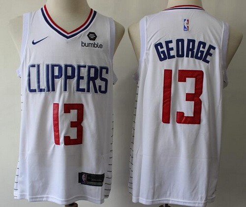 Men's Los Angeles Clippers #13 Paul George White Icon Sponsor Swingman Jersey