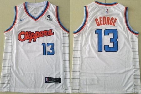 Men's Los Angeles Clippers #13 Paul George White City 2019 Icon Sponsor Swingman Jersey