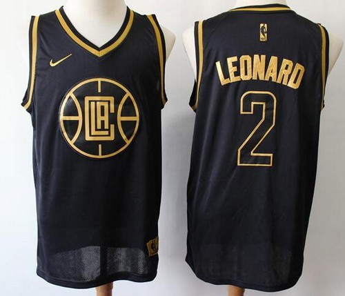 Men's Los Angeles Clippers #2 Kawhi Leonard Black Gold Icon Swingman Jersey