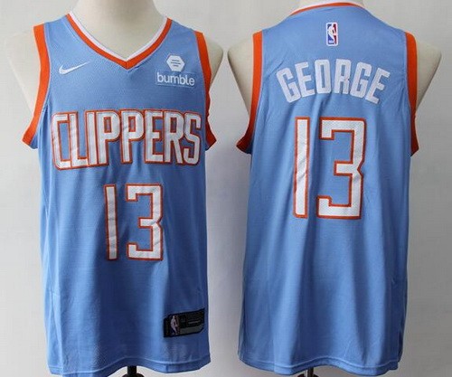 Men's Los Angeles Clippers #13 Paul George Light Blue Icon Sponsor Swingman Jersey