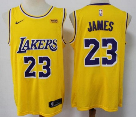 Men's Los Angeles Lakers #23 LeBron James Yellow Icon Sponsor Swingman Jersey