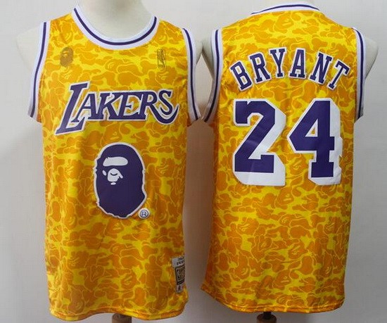 Men's Los Angeles Lakers #24 Kobe Bryant Yellow Bape Swingman Jersey