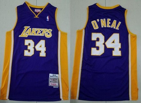 Men's Los Angeles Lakers #34 Shaquille O'Neal Purple 1999 Throwback Swingman Jersey