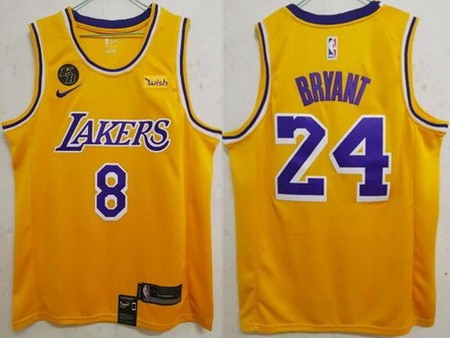 Men's Los Angeles Lakers #8#24 Kobe Bryant Yellow Icon Sponsor Swingman Jersey