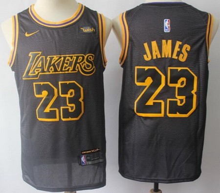 Men's Los Angeles Lakers #23 LeBron James Black City Icon Sponsor Swingman Jersey