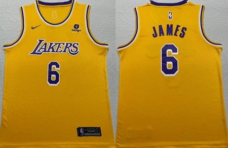 Men's Los Angeles Lakers #6 LeBron James Yellow 2021 Icon Sponsor Swingman Jersey