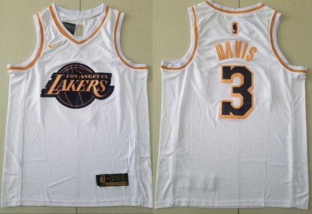 Men's Los Angeles Lakers #3 Anthony Davis White Gold Icon Swingman Jersey