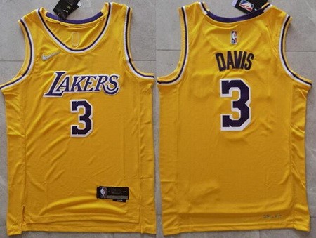 Men's Los Angeles Lakers #3 Anthony Davis Yellow Diamond 75th Icon Swingman Jersey