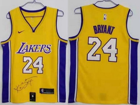 Men's Los Angeles Lakers #24 Kobe Bryant Yellow Signature Swingman Jersey